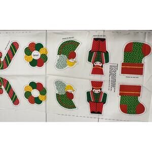 Vintage Set of 6 Fabric Panel Ornaments Red Green Yellow 6-8" unmarked